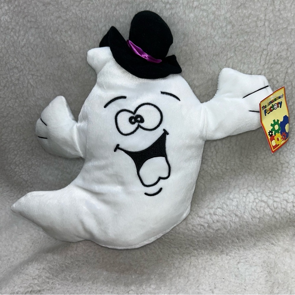 Ghost plush top hat  vintage Halloween decor 12" The Amusement Factory with tag